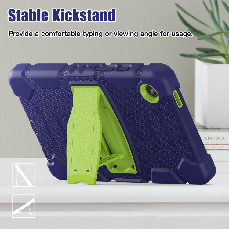For Samsung Galaxy Tab A9 / Tab A11 3-Layer Protection Screen Frame + PC + Silicone Shockproof Combination Tablet Case with Holder(NavyBlue+Lime) by bashfashion