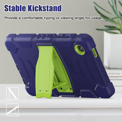 For Samsung Galaxy Tab A9 / Tab A11 3-Layer Protection Screen Frame + PC + Silicone Shockproof Combination Tablet Case with Holder(NavyBlue+Lime) by bashfashion
