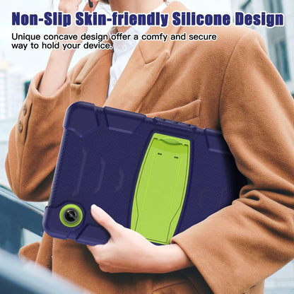 For Samsung Galaxy Tab A9 / Tab A11 3-Layer Protection Screen Frame + PC + Silicone Shockproof Combination Tablet Case with Holder(NavyBlue+Lime) by bashfashion