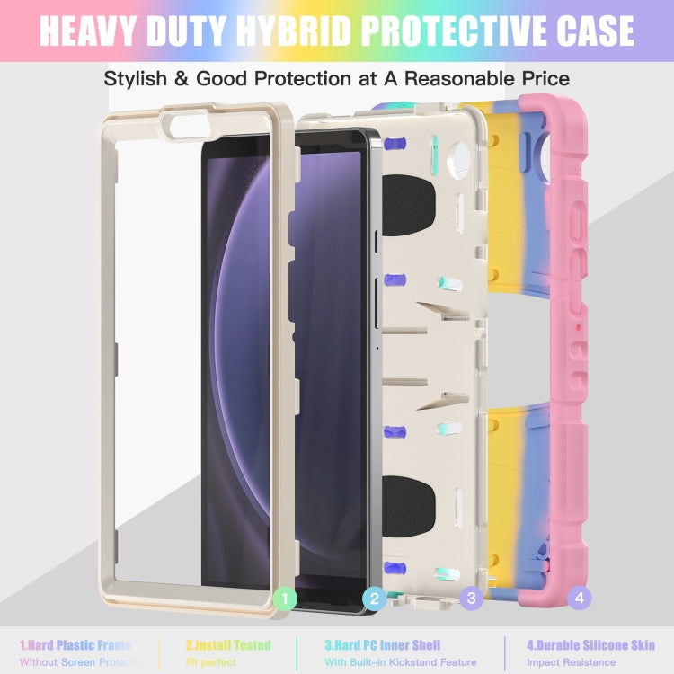 For Samsung Galaxy Tab A9 / Tab A11 3-Layer Protection Screen Frame + PC + Silicone Shockproof Combination Tablet Case with Holder(Colorful Pink) by bashfashion