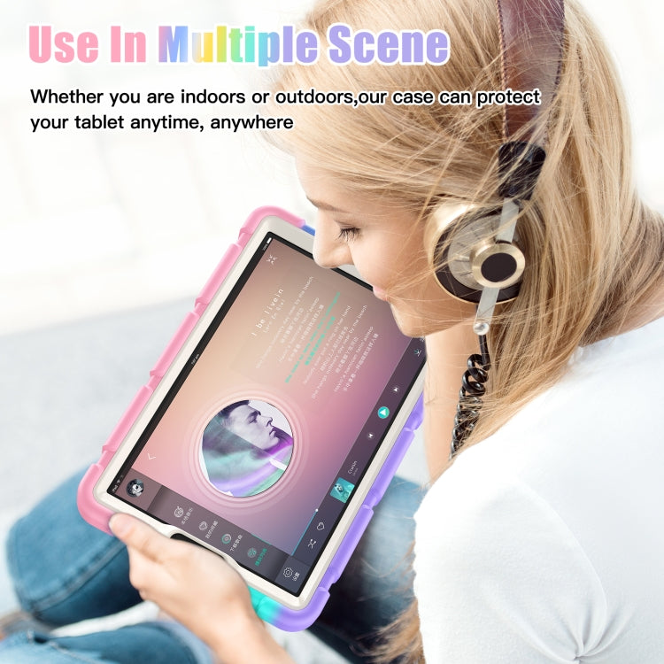 For Samsung Galaxy Tab A9 / Tab A11 3-Layer Protection Screen Frame + PC + Silicone Shockproof Combination Tablet Case with Holder(Colorful Pink) by bashfashion