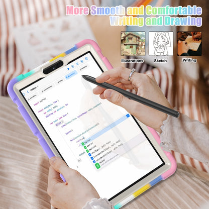 For Samsung Galaxy Tab A9 / Tab A11 3-Layer Protection Screen Frame + PC + Silicone Shockproof Combination Tablet Case with Holder(Colorful Pink) by bashfashion