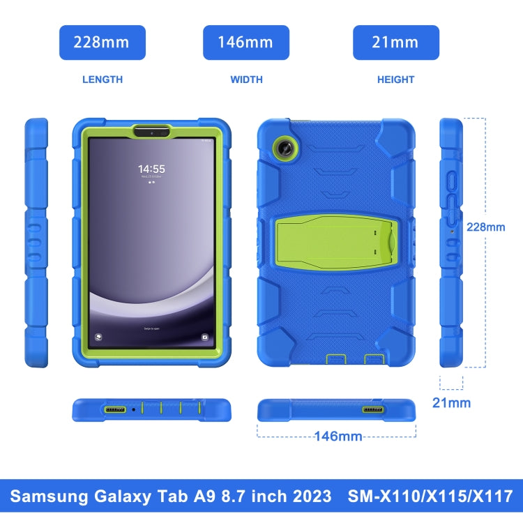 For Samsung Galaxy Tab A9 / Tab A11 3-Layer Protection Screen Frame + PC + Silicone Shockproof Combination Tablet Case with Holder(Blue+Lime) by bashfashion