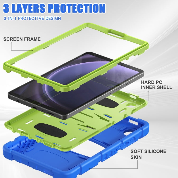 For Samsung Galaxy Tab A9 / Tab A11 3-Layer Protection Screen Frame + PC + Silicone Shockproof Combination Tablet Case with Holder(Blue+Lime) by bashfashion