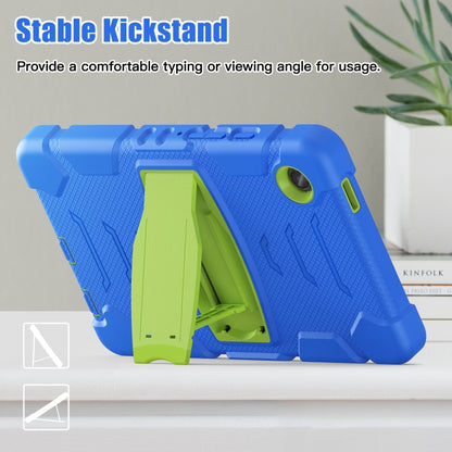 For Samsung Galaxy Tab A9 / Tab A11 3-Layer Protection Screen Frame + PC + Silicone Shockproof Combination Tablet Case with Holder(Blue+Lime) by bashfashion
