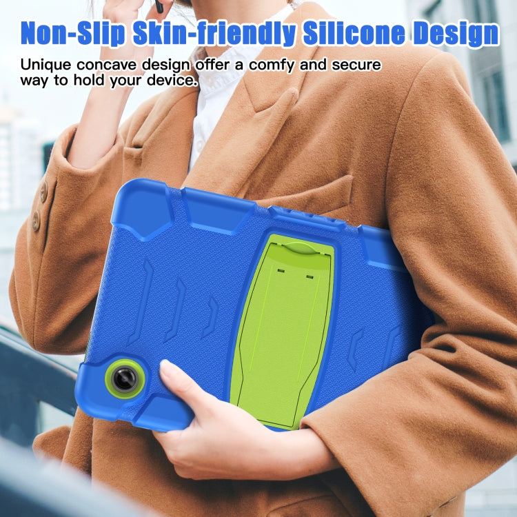 For Samsung Galaxy Tab A9 / Tab A11 3-Layer Protection Screen Frame + PC + Silicone Shockproof Combination Tablet Case with Holder(Blue+Lime) by bashfashion