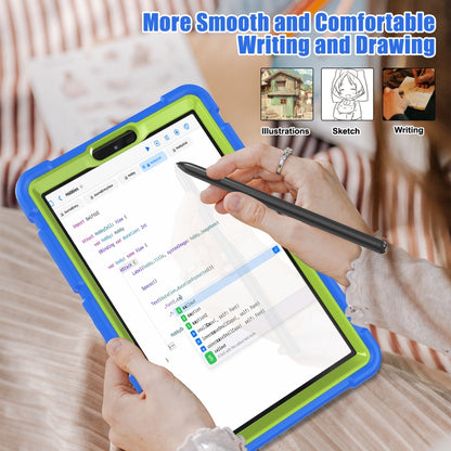 For Samsung Galaxy Tab A9 / Tab A11 3-Layer Protection Screen Frame + PC + Silicone Shockproof Combination Tablet Case with Holder(Blue+Lime) by bashfashion