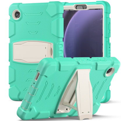 For Samsung Galaxy Tab A9 / Tab A11 3-Layer Protection Screen Frame + PC + Silicone Shockproof Combination Tablet Case with Holder(Mint Green) by bashfashion