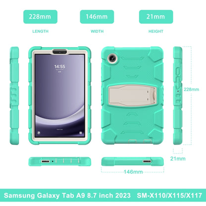 For Samsung Galaxy Tab A9 / Tab A11 3-Layer Protection Screen Frame + PC + Silicone Shockproof Combination Tablet Case with Holder(Mint Green) by bashfashion