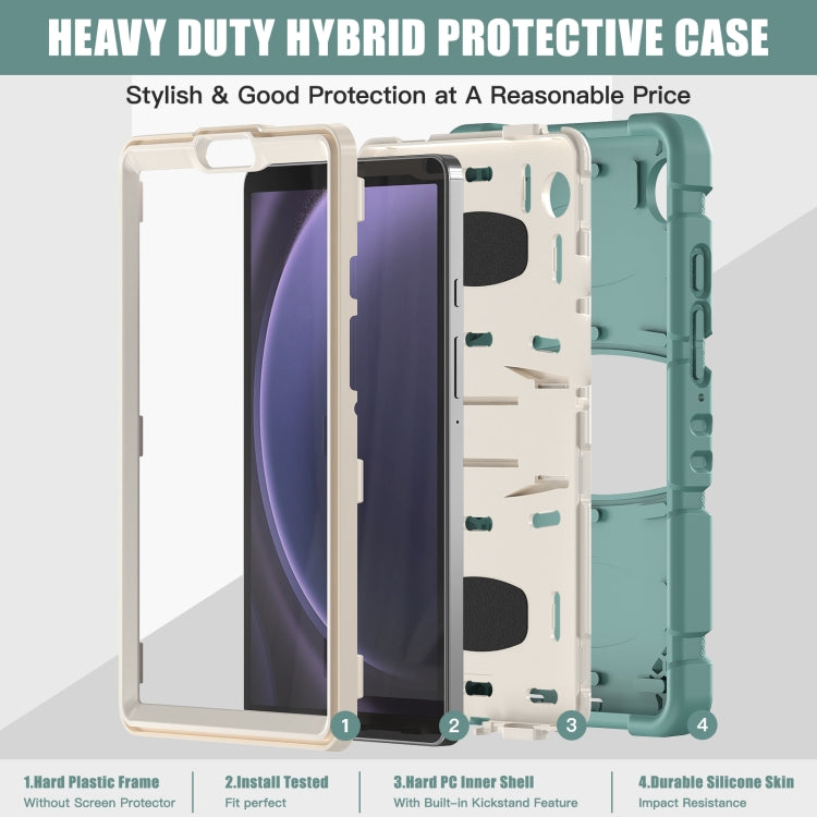 For Samsung Galaxy Tab A9 / Tab A11 3-Layer Protection Screen Frame + PC + Silicone Shockproof Combination Tablet Case with Holder(Emerald Green) by bashfashion