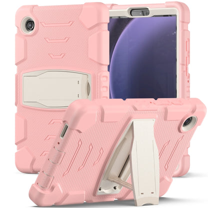 For Samsung Galaxy Tab A9 / Tab A11 3-Layer Protection Screen Frame + PC + Silicone Shockproof Combination Tablet Case with Holder(Cherry Blossoms Pink) by bashfashion