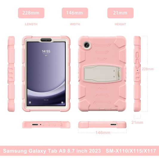For Samsung Galaxy Tab A9 / Tab A11 3-Layer Protection Screen Frame + PC + Silicone Shockproof Combination Tablet Case with Holder(Cherry Blossoms Pink) by bashfashion