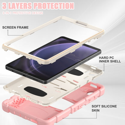 For Samsung Galaxy Tab A9 / Tab A11 3-Layer Protection Screen Frame + PC + Silicone Shockproof Combination Tablet Case with Holder(Cherry Blossoms Pink) by bashfashion
