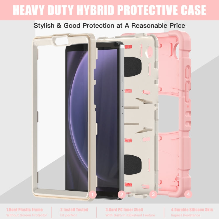 For Samsung Galaxy Tab A9 / Tab A11 3-Layer Protection Screen Frame + PC + Silicone Shockproof Combination Tablet Case with Holder(Cherry Blossoms Pink) by bashfashion