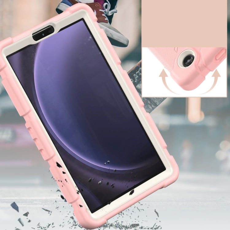 For Samsung Galaxy Tab A9 / Tab A11 3-Layer Protection Screen Frame + PC + Silicone Shockproof Combination Tablet Case with Holder(Cherry Blossoms Pink) by bashfashion