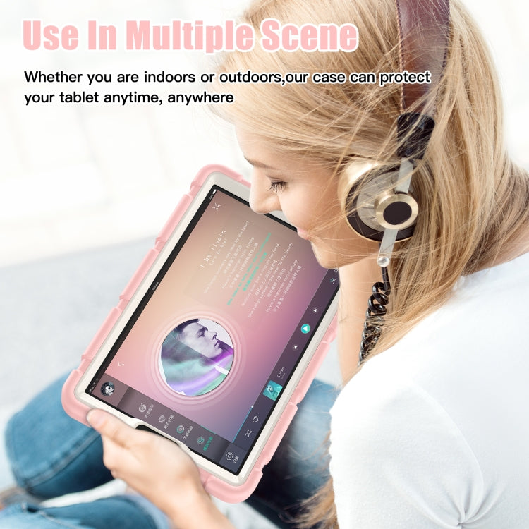 For Samsung Galaxy Tab A9 / Tab A11 3-Layer Protection Screen Frame + PC + Silicone Shockproof Combination Tablet Case with Holder(Cherry Blossoms Pink) by bashfashion