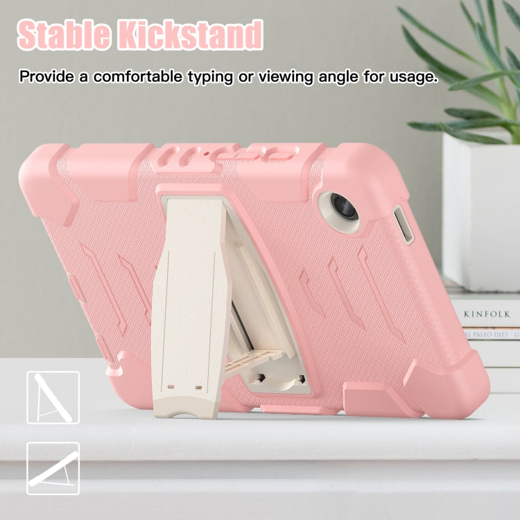 For Samsung Galaxy Tab A9 / Tab A11 3-Layer Protection Screen Frame + PC + Silicone Shockproof Combination Tablet Case with Holder(Cherry Blossoms Pink) by bashfashion