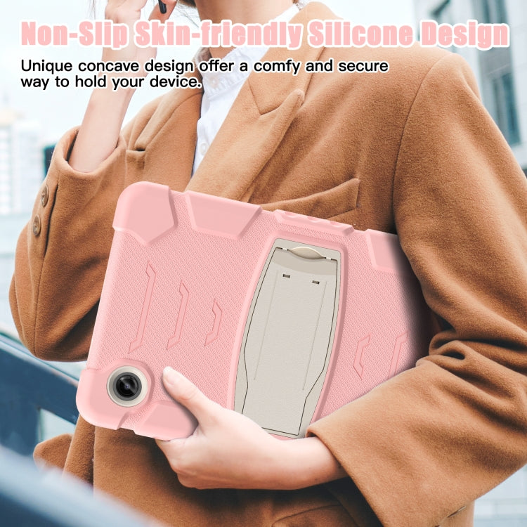 For Samsung Galaxy Tab A9 / Tab A11 3-Layer Protection Screen Frame + PC + Silicone Shockproof Combination Tablet Case with Holder(Cherry Blossoms Pink) by bashfashion