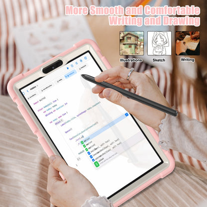 For Samsung Galaxy Tab A9 / Tab A11 3-Layer Protection Screen Frame + PC + Silicone Shockproof Combination Tablet Case with Holder(Cherry Blossoms Pink) by bashfashion