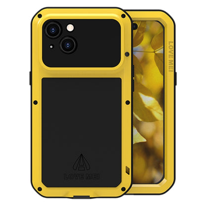 For iPhone 15 LOVE MEI Metal Shockproof Life Waterproof Dustproof Phone Case(Yellow) by LOVE MEI