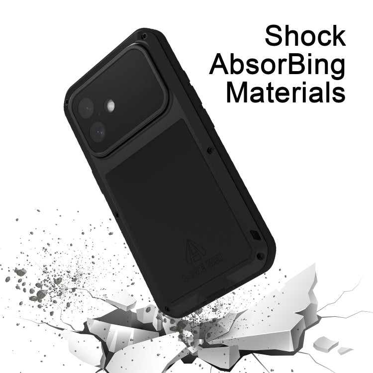 For iPhone 16 LOVE MEI Metal Shockproof Life Waterproof Dustproof Phone Case(Black) by LOVE MEI