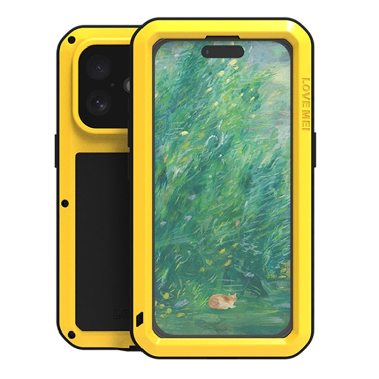 For iPhone 16 LOVE MEI Metal Shockproof Life Waterproof Dustproof Phone Case(Yellow) by LOVE MEI