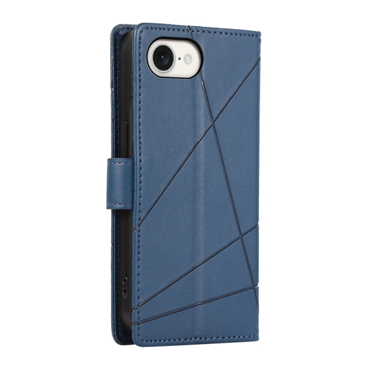 For iPhone 16e PU Genuine Leather Texture Embossed Line Phone Case(Blue) by bashfashion