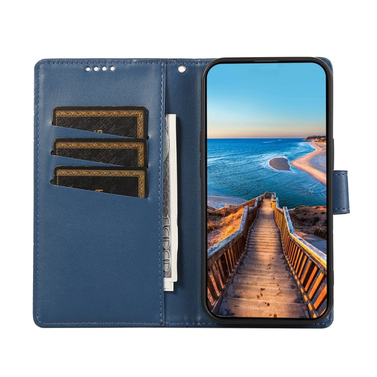 For iPhone 16e PU Genuine Leather Texture Embossed Line Phone Case(Blue) by bashfashion