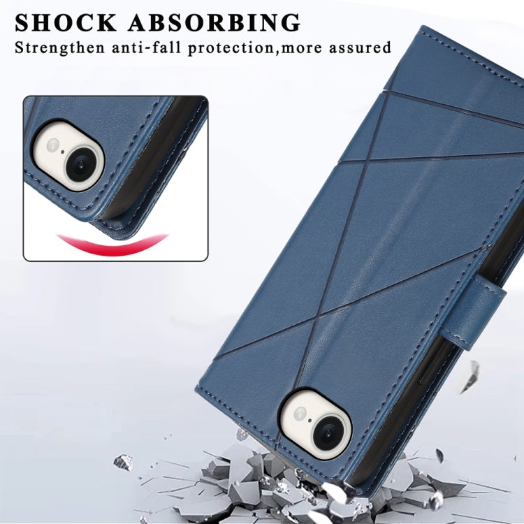 For iPhone 16e PU Genuine Leather Texture Embossed Line Phone Case(Blue) by bashfashion