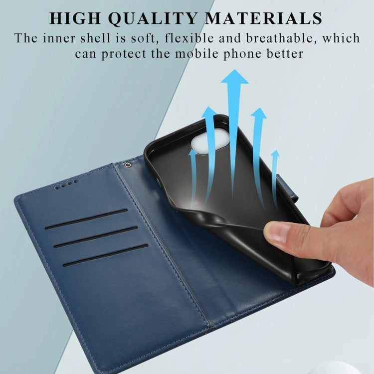 For iPhone 16e PU Genuine Leather Texture Embossed Line Phone Case(Blue) by bashfashion