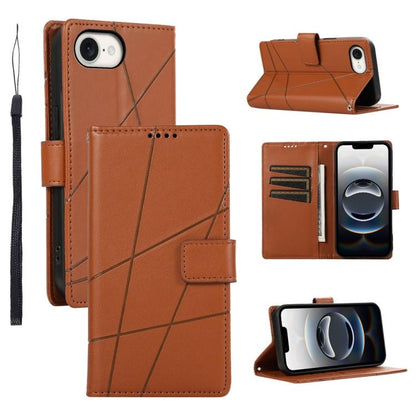 For iPhone 16e PU Genuine Leather Texture Embossed Line Phone Case(Brown) by bashfashion
