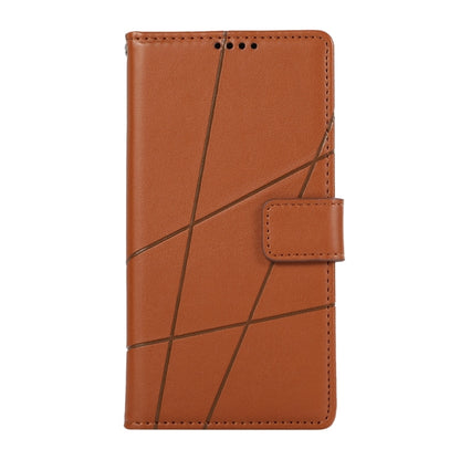 For iPhone 16e PU Genuine Leather Texture Embossed Line Phone Case(Brown) by bashfashion