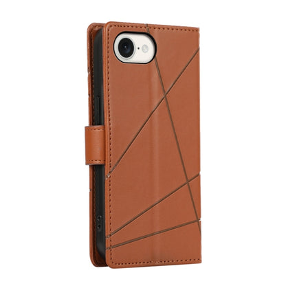 For iPhone 16e PU Genuine Leather Texture Embossed Line Phone Case(Brown) by bashfashion