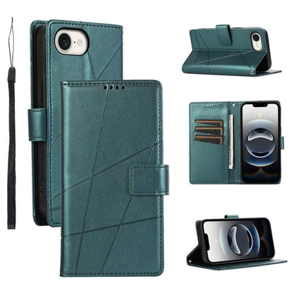 For iPhone 16e PU Genuine Leather Texture Embossed Line Phone Case(Green) by bashfashion