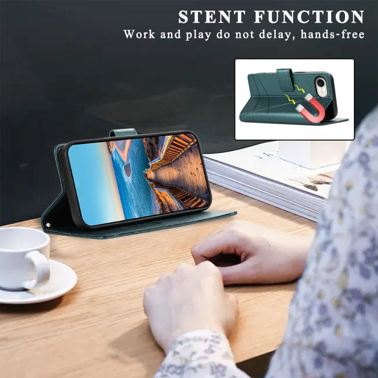 For iPhone 16e PU Genuine Leather Texture Embossed Line Phone Case(Green) by bashfashion