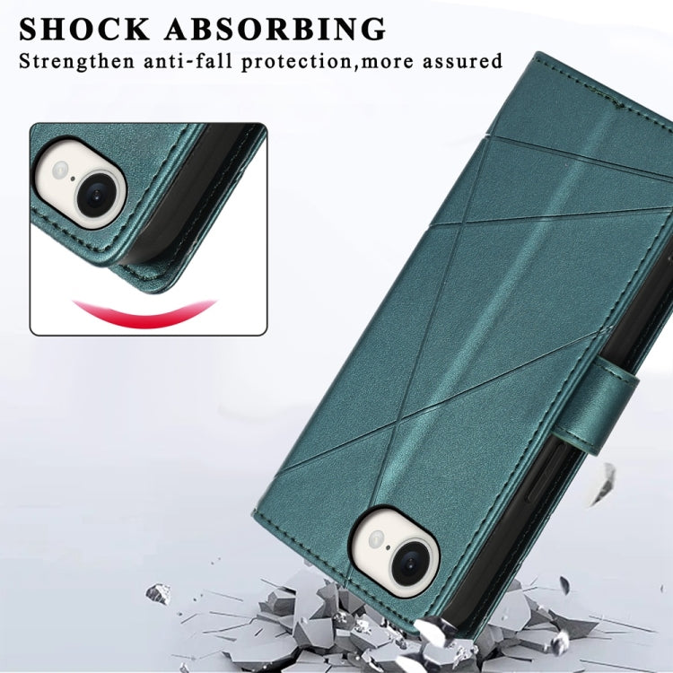 For iPhone 16e PU Genuine Leather Texture Embossed Line Phone Case(Green) by bashfashion