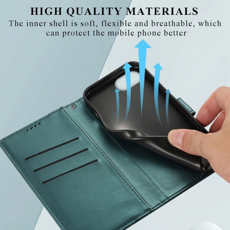 For iPhone 16e PU Genuine Leather Texture Embossed Line Phone Case(Green) by bashfashion
