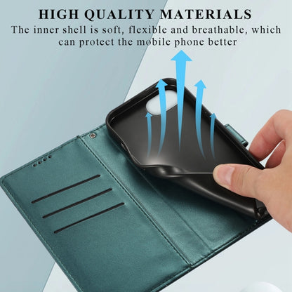 For iPhone 16e PU Genuine Leather Texture Embossed Line Phone Case(Green) by bashfashion