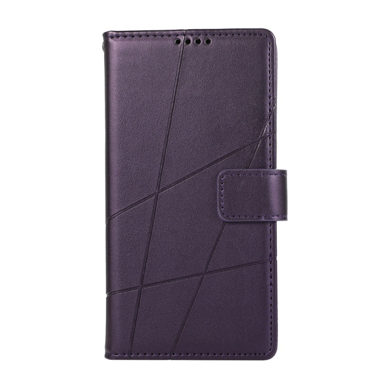 For iPhone 16e PU Genuine Leather Texture Embossed Line Phone Case(Purple) by bashfashion