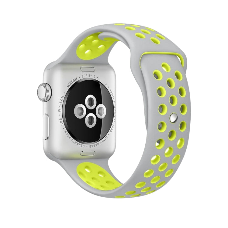 For Apple Watch Series 7 41mm / 6 & SE & 5 & 4 40mm / 3 & 2 & 1 38mm Sport Silicone Watch Band Standard Edition(Grey Yellow) by bashfashion