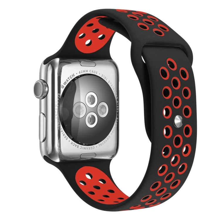 For Apple Watch Ultra 49mm / Series 8&7 45mm / SE 2&6&SE&5&4 44mm / 3&2&1 42mm Sport Silicone Watch Band Standard Edition(Black Red) by bashfashion