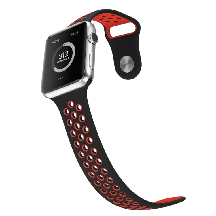 For Apple Watch Ultra 49mm / Series 8&7 45mm / SE 2&6&SE&5&4 44mm / 3&2&1 42mm Sport Silicone Watch Band Standard Edition(Black Red) by bashfashion