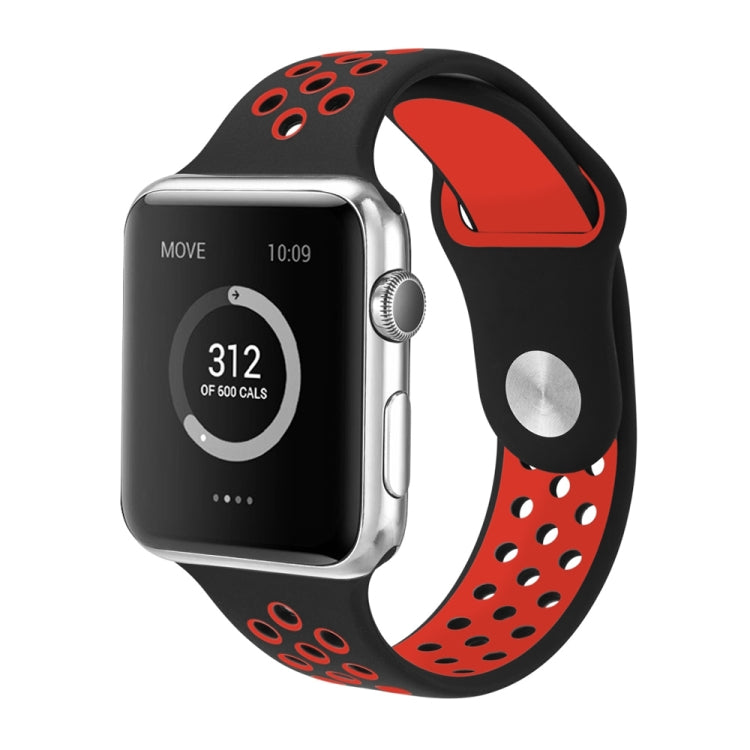 For Apple Watch Ultra 49mm / Series 8&7 45mm / SE 2&6&SE&5&4 44mm / 3&2&1 42mm Sport Silicone Watch Band Standard Edition(Black Red) by bashfashion