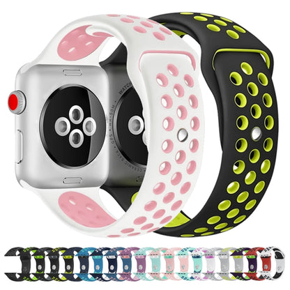 For Apple Watch Ultra 49mm / Series 8&7 45mm / SE 2&6&SE&5&4 44mm / 3&2&1 42mm Sport Silicone Watch Band Standard Edition(Black Red) by bashfashion