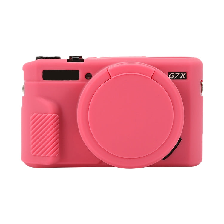 For Canon PowerShot G7 X Mark II / G7X2 Soft Silicone Protective Case with Lens Cover(Peach Red) by bashfashion