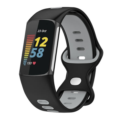 For Fitbit Charge 6 Two Color Silicone Watch Band(Black Grey) by bashfashion