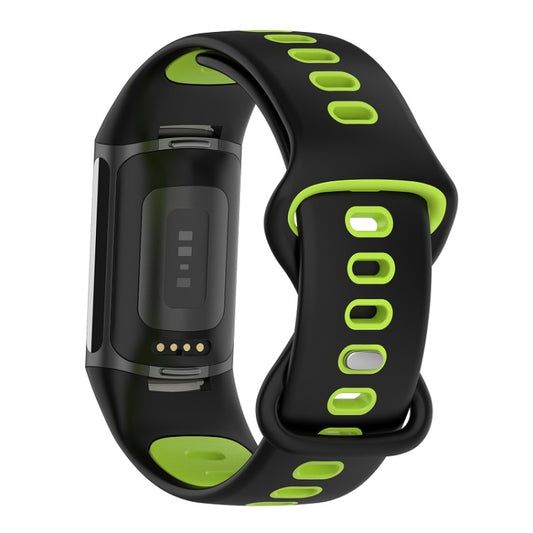 For Fitbit Charge 6 Two Color Silicone Watch Band(Black Lime) by bashfashion