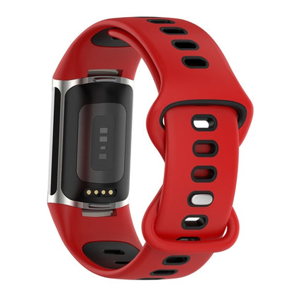 For Fitbit Charge 6 Two Color Silicone Watch Band(Red Black) by bashfashion