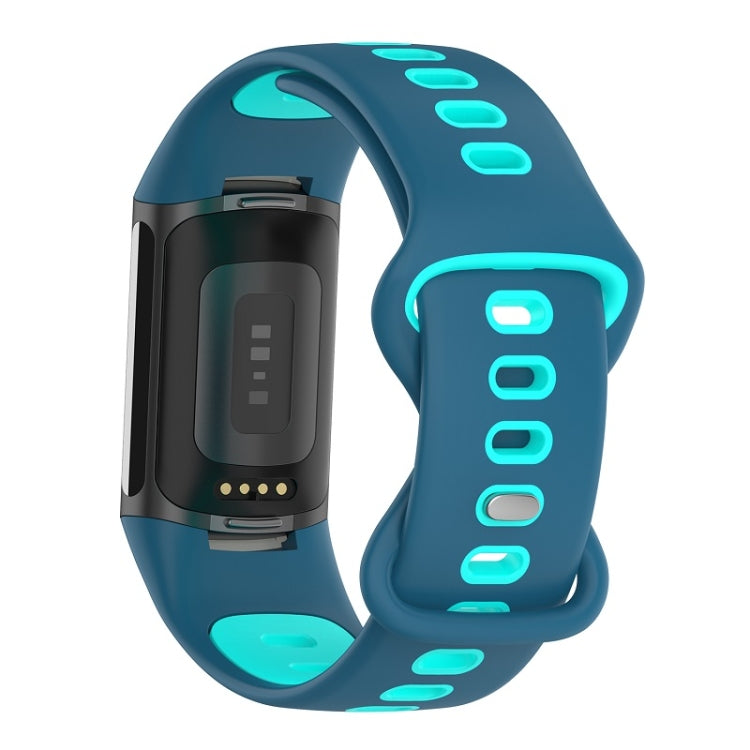 For Fitbit Charge 6 Two Color Silicone Watch Band(Blue Teal) by bashfashion