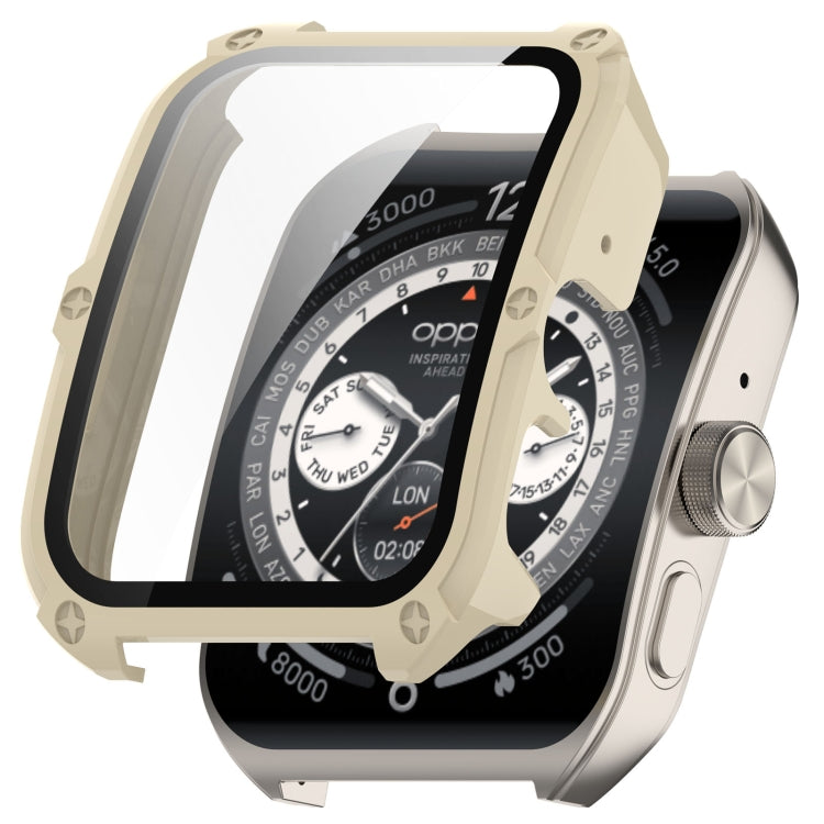 For OPPO Watch 4 Pro PC + Tempered Film Integrated Watch Protective Case(Ivory White) by bashfashion